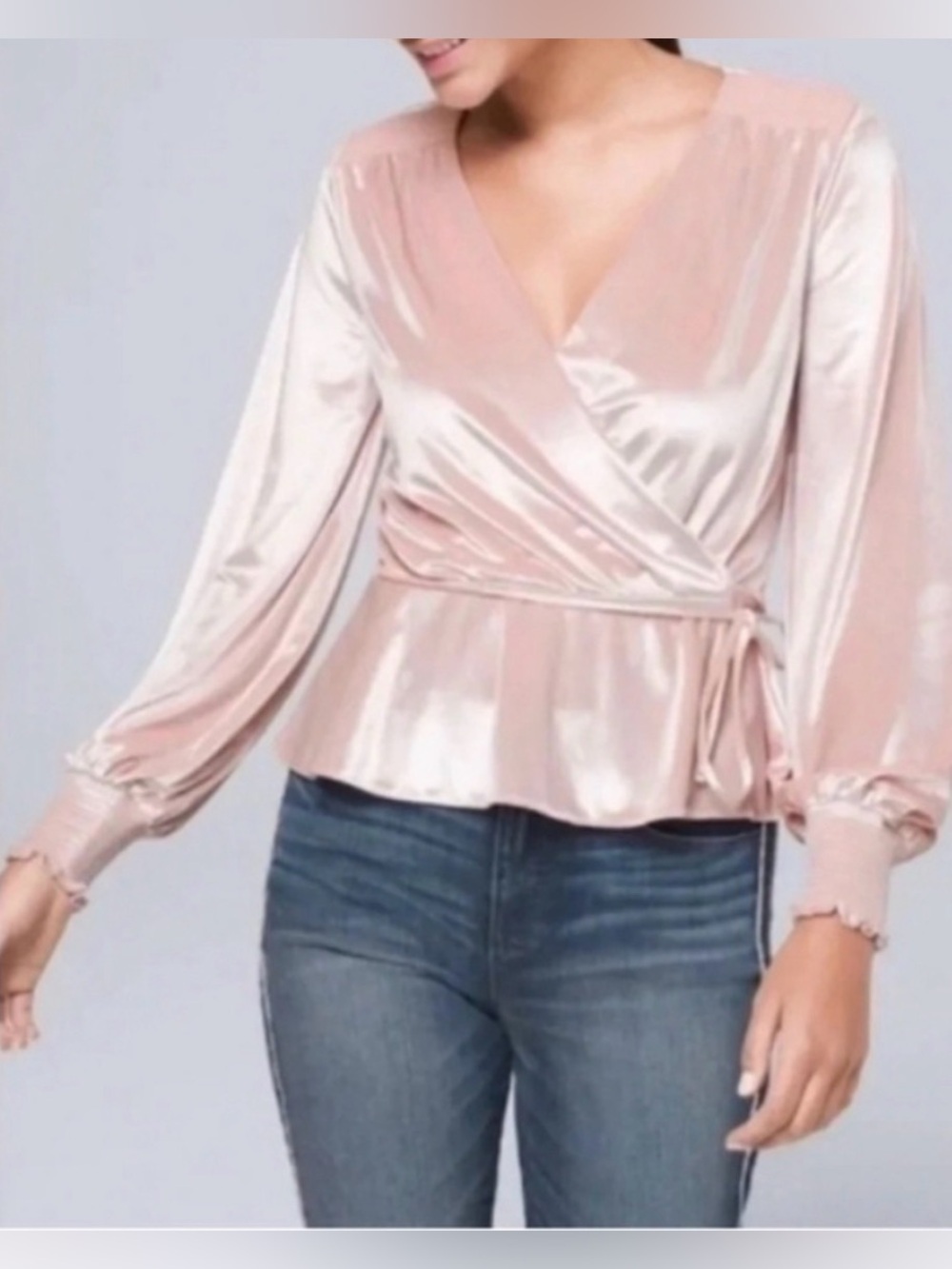 WHBM velvet Wrap Peplum Blouse - Blush Pink XS